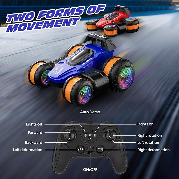 High Speed Remote Control Drift Car for Kids 360 Degree Rotating Deformation Stunt RC Cars for Boys and Girls Ages 3-16 4WD Drift RC Stunt Car with Light for Christmas Birthday Party Gifts (Blue)