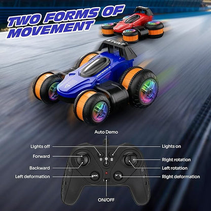 High Speed Remote Control Drift Car for Kids 360 Degree Rotating Deformation Stunt RC Cars for Boys and Girls Ages 3-16 4WD Drift RC Stunt Car with Light for Christmas Birthday Party Gifts (Blue)