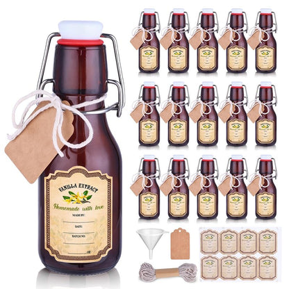 tchrules 16 Brown Vanilla Extract Bottles 5oz Swing Top Glass Bottle for Vanilla Extract Homemade, Gift Giving, Small Glass Bottles for Food Storage Canister for Bean Sauce Spice