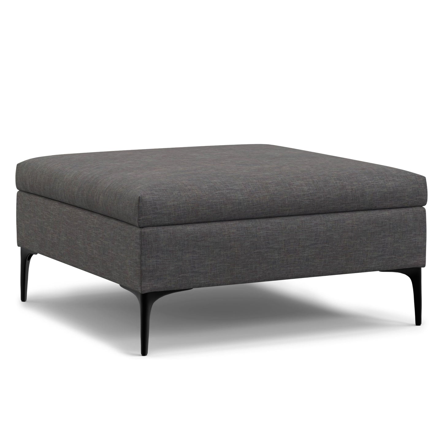 SIMPLIHOME Rebecca 36 inch Wide Contemporary Square Mid Century Coffee Table Storage Ottoman with Lift Up Lid in Slate Grey Polyester Linen, Assembled, For the Living Room, Entryway and Family Room