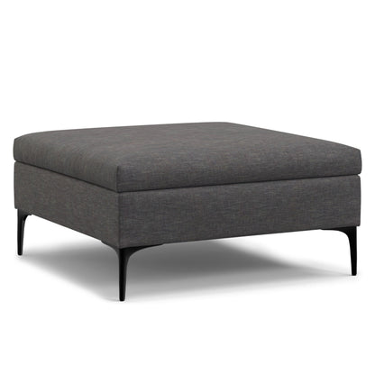 SIMPLIHOME Rebecca 36 inch Wide Contemporary Square Mid Century Coffee Table Storage Ottoman with Lift Up Lid in Slate Grey Polyester Linen, Assembled, For the Living Room, Entryway and Family Room