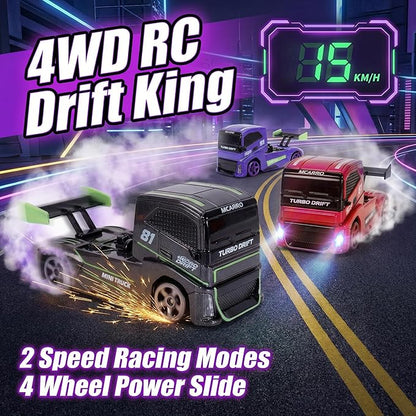1/87 Scale Drift Rc Car - Semi-Truck Edition | 2.4GHz 4WD High-Speed Mini Remote Control Truck with Racing Lights (Gray)