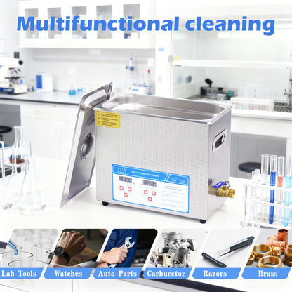 VUA 6L Commercial Ultrasonic Cleaner with Digital Timer & Heater, Professional Ultrasonic Parts Cleaner, Ultra Sonic Cleaning Machine with 300W Heated Cleaner for Glasses Industrial Parts Tools Lab