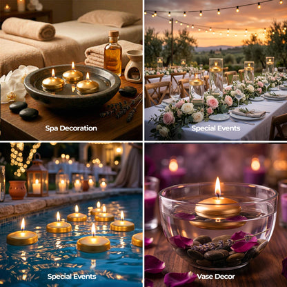 SECEL Pack of 24 Floating Candles 2 Inch 4+Hours Paraffin Wax%100 Cotton Wick Dripless & Smokeless Home Decor, Wedding Decorations, Valentine Decors, Birthday Dinners, Celebrations