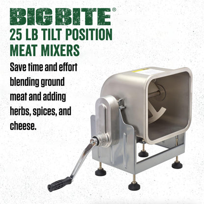 LEM Products BigBite Tilt Meat Mixer, 25 lb Stainless Steel Meat Mixer for Ground Beef, Sausage Making, Kitchen Meal Prep, Manual or Grinder-Driven Mixing for Home Use