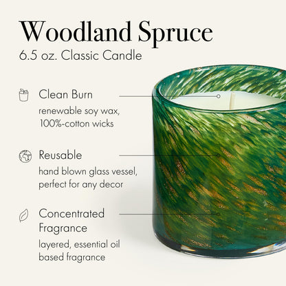 LAFCO New York Holiday Classic Candle, Woodland Spruce - 6.5 oz - 50-Hour Burn Time - Reusable, Hand Blown Glass Vessel - Made in The USA