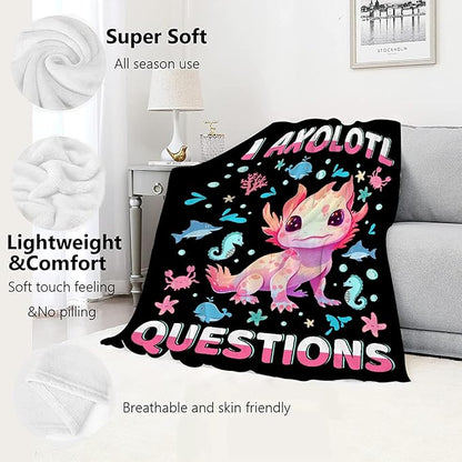 I Axolotl Questions Blanket Gifts for Girls Boys Women - Super Soft Cozy Warm Throw Sheet for Couch Bed Sofa Office Decor All Season 90x120 for Whole Family
