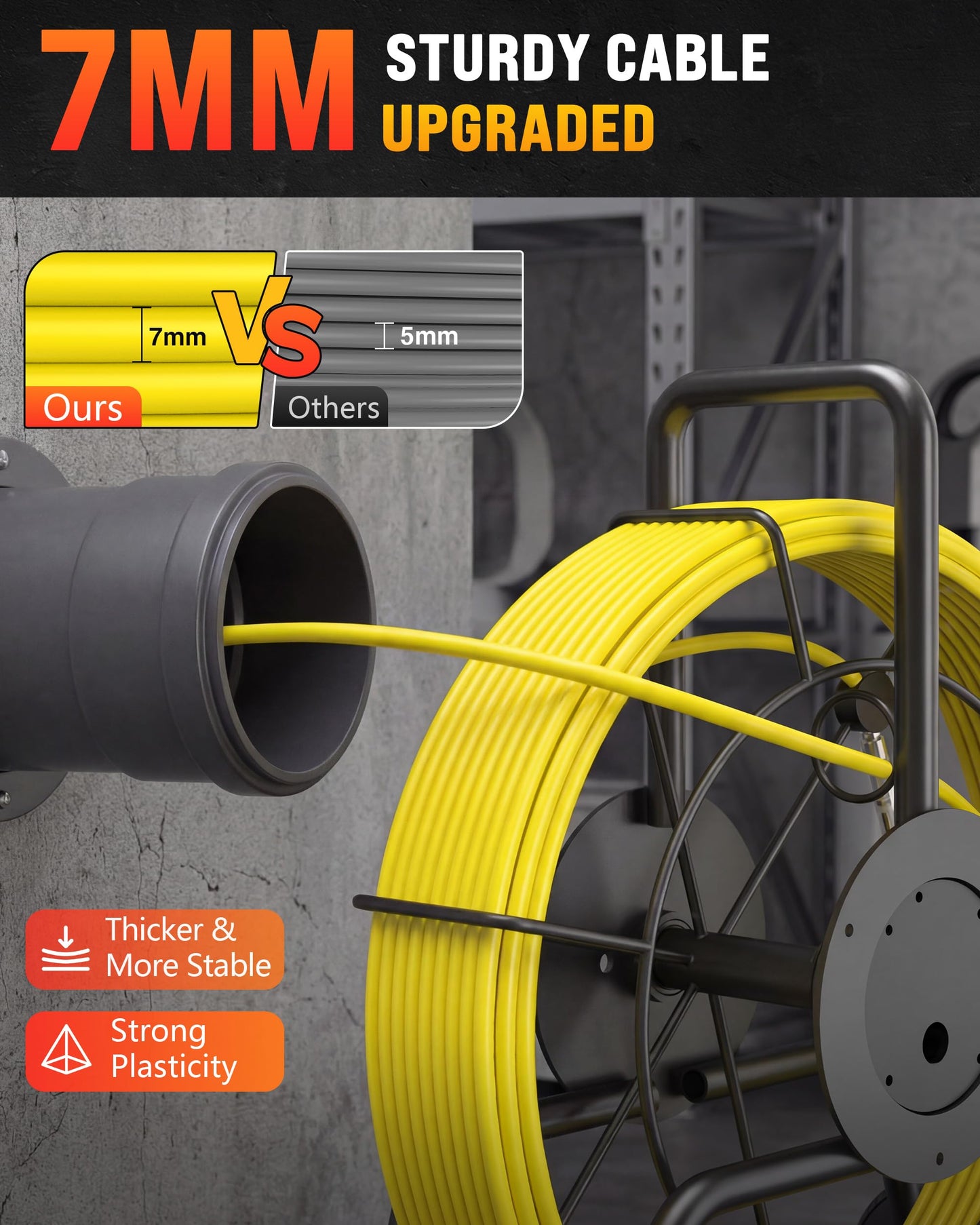 OKK Sewer Camera with 512Hz Locator, Professional 9" Self-Leveling Drain Camera 200ft, Distance Counter, 7mm Cable, Pull Handle, Wheels, IP68 Waterproof, DVR with Mic, 32GB Card, 5100mAh Battery