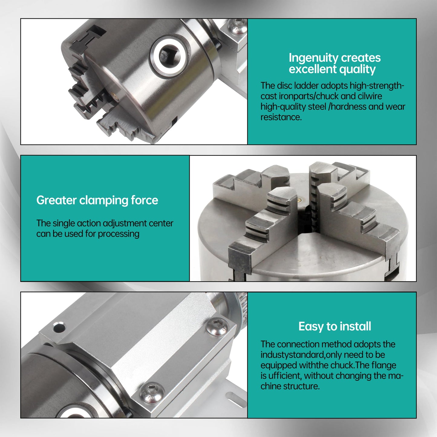 RATTMMOTOR No Powered Multi-Function Lathe Chuck Spindle Assemblies Rotary Lathe Woodworking Motor Chuck 100mm for CNC Lathe Grinder Drilling Machine Table Saw (4 Jaw 100mm)