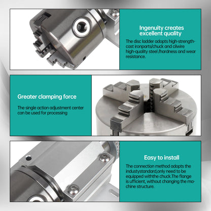 RATTMMOTOR No Powered Multi-Function Lathe Chuck Spindle Assemblies Rotary Lathe Woodworking Motor Chuck 100mm for CNC Lathe Grinder Drilling Machine Table Saw (4 Jaw 100mm)