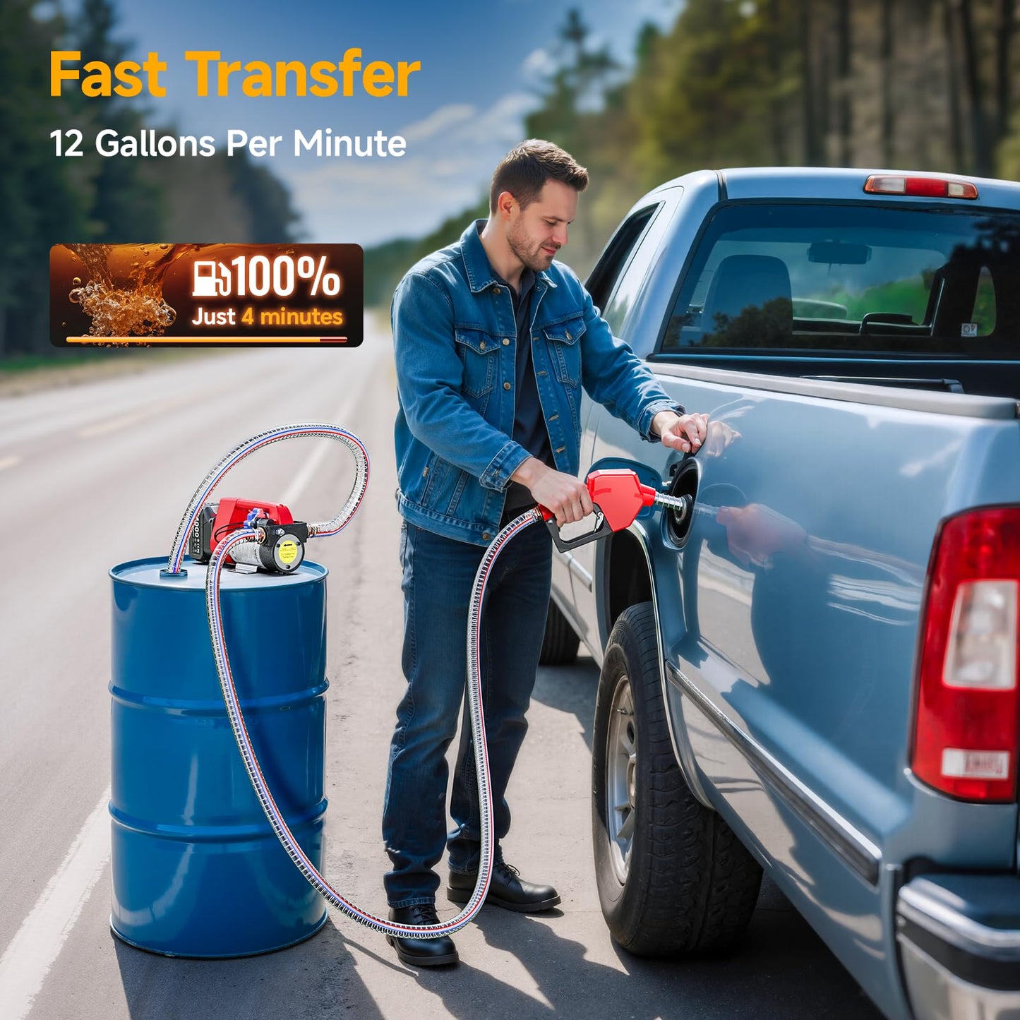 TaskStar Fuel Transfer Pump Battery Powered,12GPM Electric Pump Kit with 18V 2x4.0Ah Batteries & Charger, Portable Cordless Pump with Auto-off Nozzle & 2x 6.6FT Hoses for Diesel Kerosene Transfer