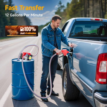 TaskStar Fuel Transfer Pump Battery Powered,12GPM Electric Pump Kit with 18V 2x4.0Ah Batteries & Charger, Portable Cordless Pump with Auto-off Nozzle & 2x 6.6FT Hoses for Diesel Kerosene Transfer