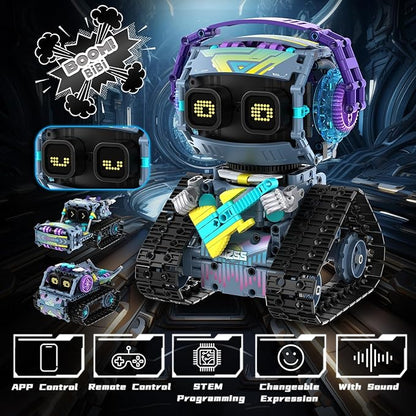Robot Building Kit with Remote Control STEM Gifts for Kids Boys Ages 8-12 Coding Robotic Technic Creative Toys for Birthday - Build 3 in1 Model with 433 Pieces