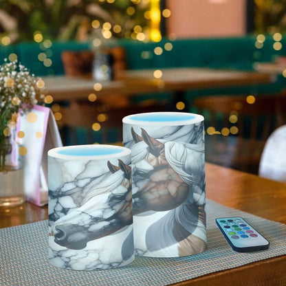 Grgvtei Flameless Candles Horse Texture Marble Flickering LED Pillar Candles with Remote & Timer, Battery Operated Set of 2 Warm Glow for Wedding Party Home Decoration
