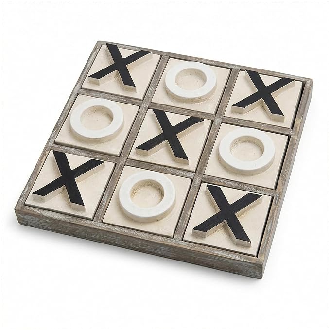 JEVERGN 12.6 Large Wooden Tic Tac Toe Game Rustic Coffee Table Game Wood Farmhouse Tic Tac Toe Board Game Decor Family Games for Adult &amp Kids Washed Brown