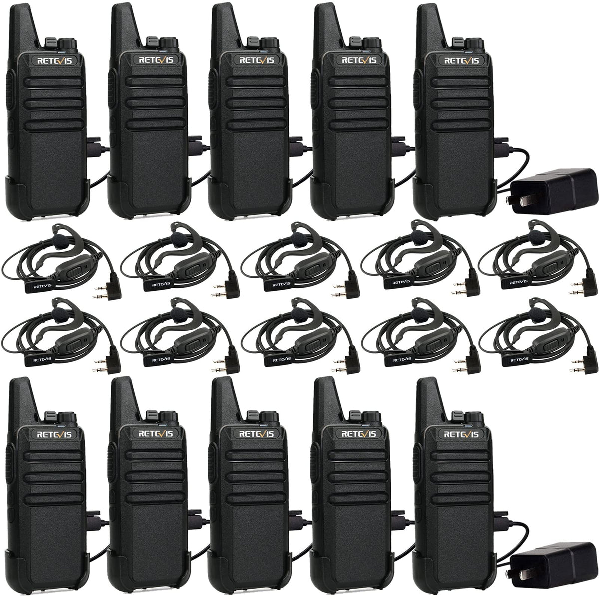 Retevis RT22 2 Way Radios Walkie Talkies,Rechargeable Long Range Two Way Radio, USB VOX Small Emergency 2 Pin Earpiece Headset,for School Retail Church Restaurant (Packed in Pairs with 5 Boxes)
