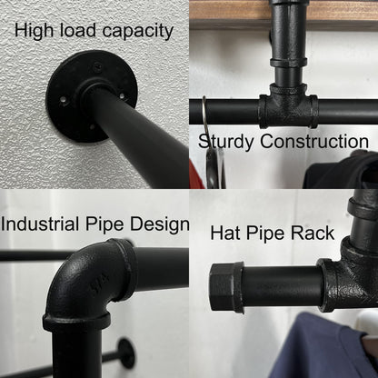 TEDIDUWA 60In Industrial Pipe Clothing Rack with Top Shelf, Space-Saving Wall Mounted Clothes Rack 2 Tiers Pipe Shelves, Shelf with Hanging Rod for Laundry Room, Closet Storage
