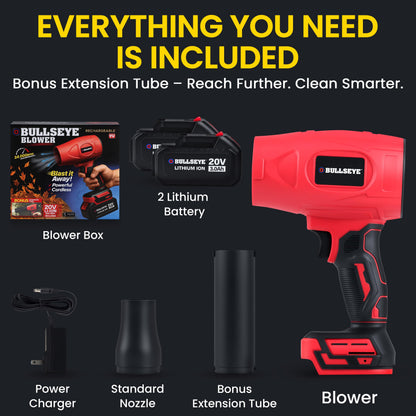 Bullseye Blower – Cordless Leaf Blower, Handheld Turbo Jet with 2 Batteries, 20V 350W Electric Air Power for Patio, Garage Cleaning and Car Drying – As Seen on TV