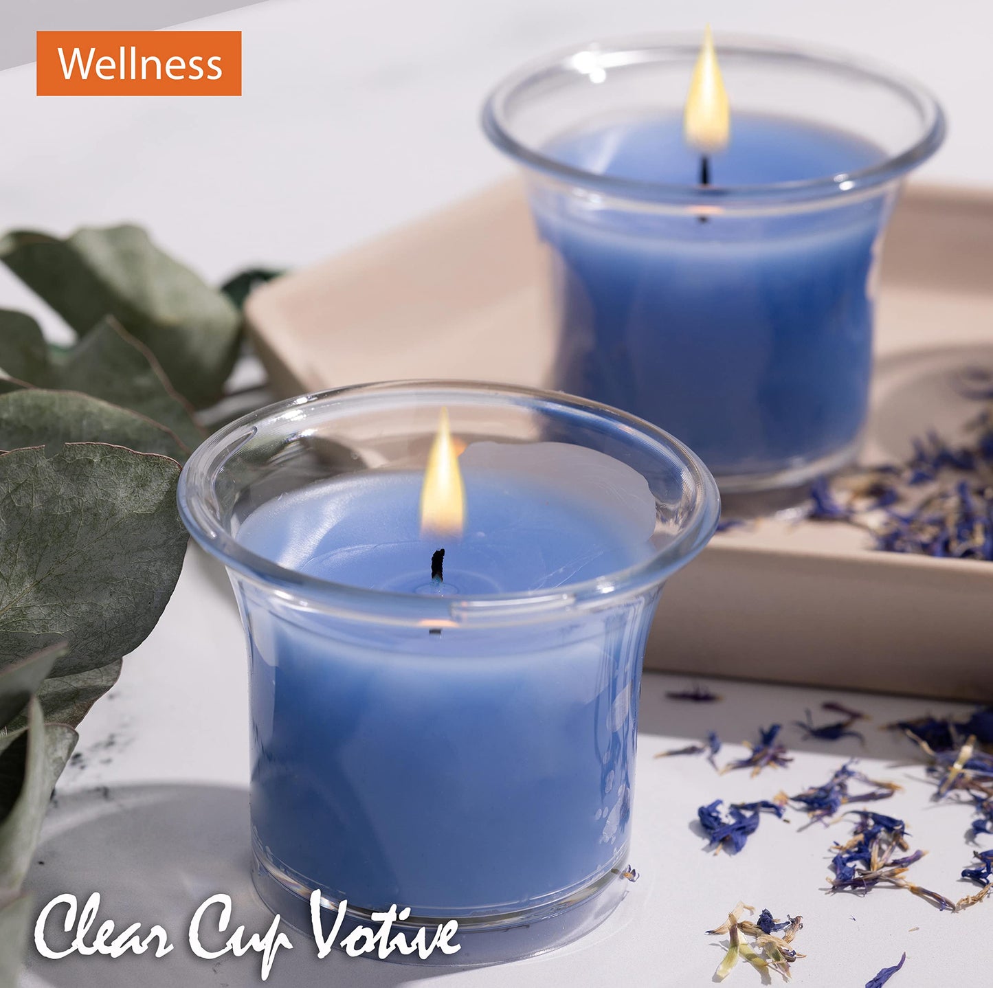HYOOLA Clear Cup Scented Votive Candles - Wellness - 12 Hour Burn Time - 4 Pack - European Made