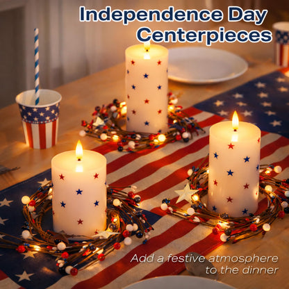 JOIONE 4th of July Flameless Pillar Candles with Remote, 3 Pack Patriotic Battery Operated Real Wax LED Candles, Perfect for Independence Day Home Decorations Fireplace Table, Star Sticker