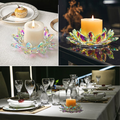 Large Crystal Lotus 7'' Width Candle Holder Tealight Pillar Candle Plate Candlestick, Glass Votive Candle Holder for Christmas Wedding Dinner Table Decor