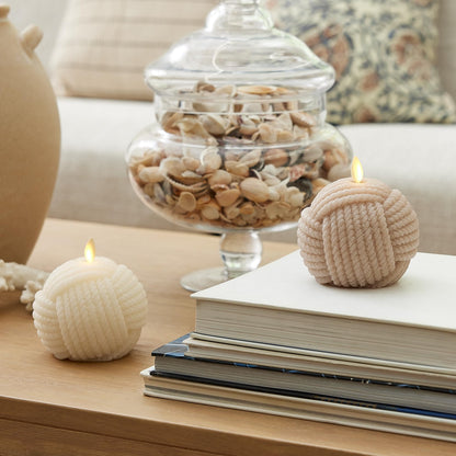 Luminara Moving Flame LED Candle - Unscented Real Wax Chalk Rope Ball - Timer, Flameless Flickering for Home, Centerpiece, Coastal Christmas Decor