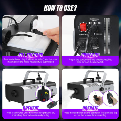 Sklydron 1500W Fog Machine - Halloween Smoke Machine with Remote & Wired Control, Maquina De Humo Para DJ with16000 CFM High Output for Haunted Houses, Stage Shows & Wedding,DJ Club,Live Concert