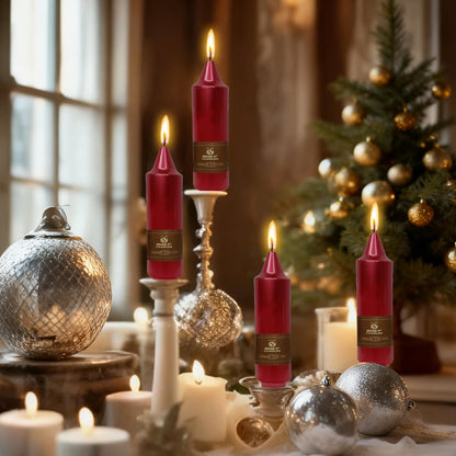 Christmas Metallic Red Candle 5 Inch Short Smokeless Taper Candles 4 Pack Unscented Dinner Candle for Christmas Dinner