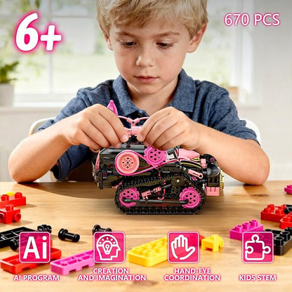 5in1 STEM Robot Building Kits for Kids 6-12 APP &amp Remote Control STEM Rock Robot Building Toys for Kid Coding Interactive Tank Truck Vehicle Building Sets for Boys Girls Birthday Xmas Gift