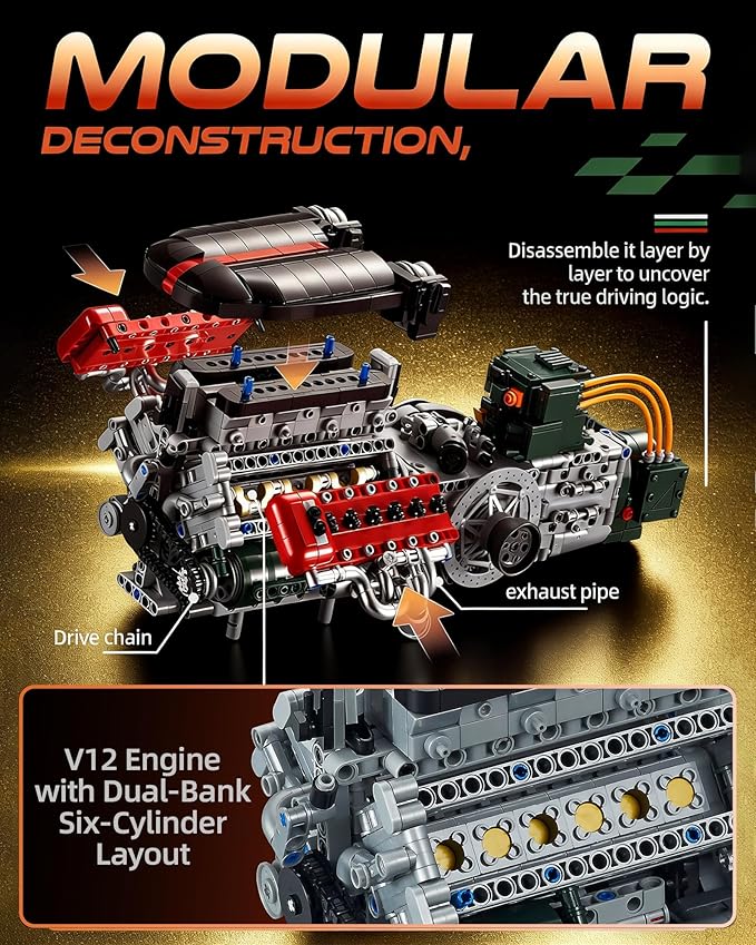 V12 Engine Model Kit that Runs Build Your Own Mechanical Building Set with Battery Box and Motor 2322PCS STEM Technic Toy for Adults Teens Age 14+