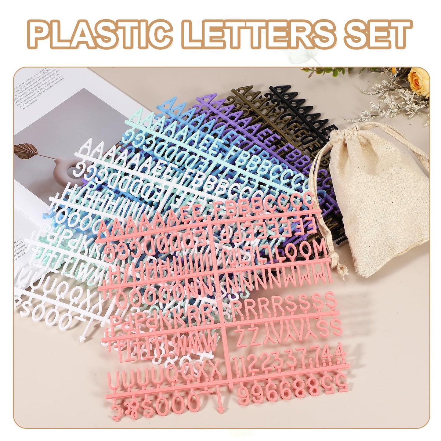 PATIKIL 588 Piece Plastic Letters Set for Felt Letter Board, Black Alphabet Message Board Accessories Including Letter Numbers with Restraint Strap for Cafe, Wedding, Birthday