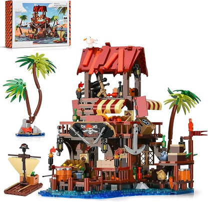 Pirate Ship House Building Set for AdultsPirate Wharf Supply Center Building Block ToyCabin Model for Home DecorIdeal Gift for Teens Kids Girls Boys 8+