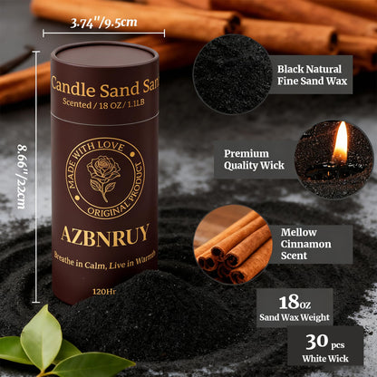 Pearled Candles Sand and 30 Wicks 18 Oz-Refillable Cinnamon Scented Pearled Candle Non Toxic Luxury Long Lasting up to 120 Hours-Scented Pearl Powder Wax Sand Candle Beads Kit for Candles Making Black
