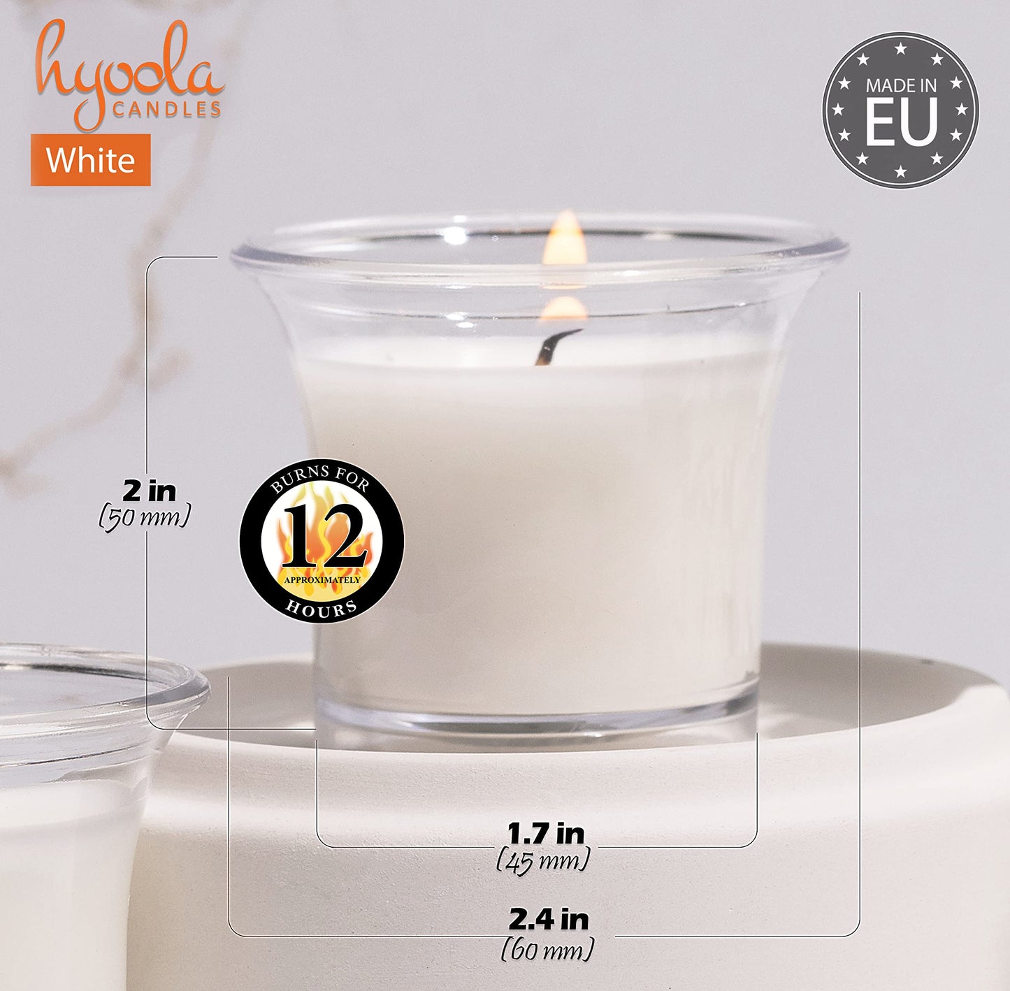HYOOLA Clear Cup Scented Votive Candles - White - 12 Hour Burn Time - 4 Pack - European Made