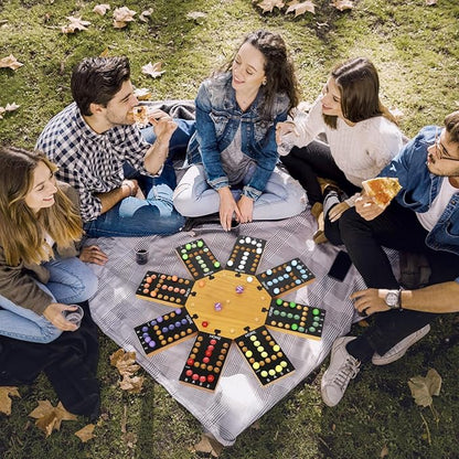 Marble Board GameWooden Board Game for 6-8 PlayersPortable Design Marble Game with 32 Marbles 16 Dice Family Game Night Gift for Kids &amp Adults