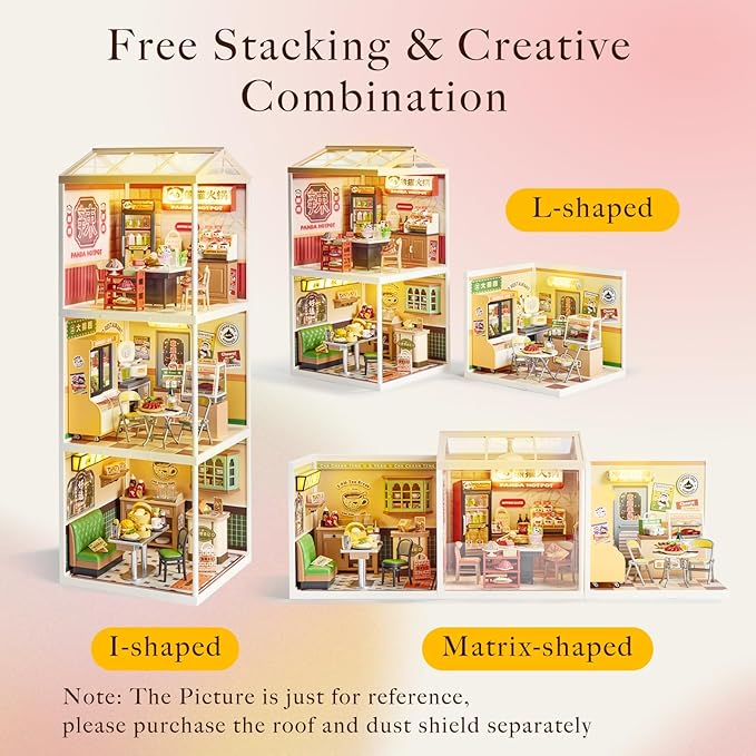 Rolife Super Creator DIY Miniature Plastic House Building Set Playset with LED Suitable for Mini Figures Construction Toys Diorama Kit Gifts for Teens Adults (Hong Kong Bites Cafe)