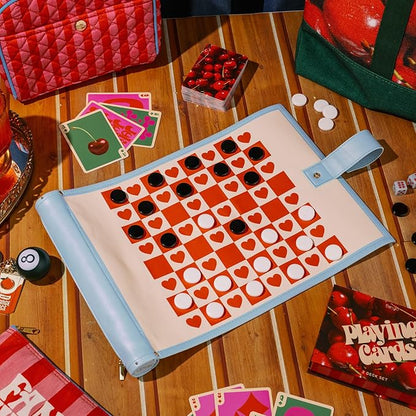 ban.do Cute Travel Games 3 in 1 Board Games for Adults Checkers Backgammon Leatherette Activity Roll Checkered