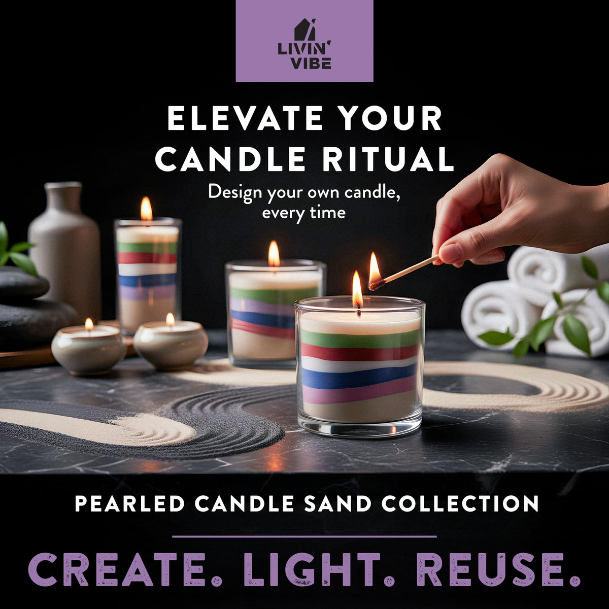 LIVINVIBE Pearled Candle Sand 10.5 oz (300g) – Lavender Serenity Scented Candle, Purple Color, Relaxing Aromatherapy, Home Decor, Stress Relief, Long-Lasting Burn