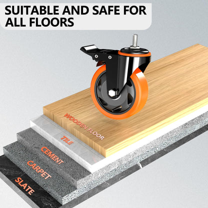 4 inch Stem Caster Wheels 2000lbs, Threaded Stem Casters Set of 4 Heavy Duty,3/8"-16 x 1(Stem Diameter 3/8", Length 1"), Safety Dual Locking Caster, Industrial Castor Wheels for Cart,Furniture