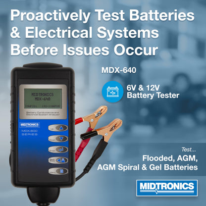 Midtronics MDX 640-6V & 12V Digital Battery Conductance & Electrical System Analyzer Battery Tester - Testing for Automotive, Motorcycle & More