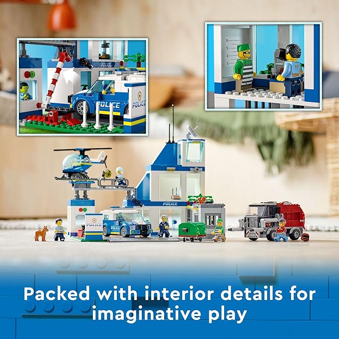 LEGO City Police Station with Van Garbage Truck &amp Helicopter Toy 60316 Gifts for 6 Plus Year Old Kids Boys &amp Girls with 5 Minifigures and Dog Toy