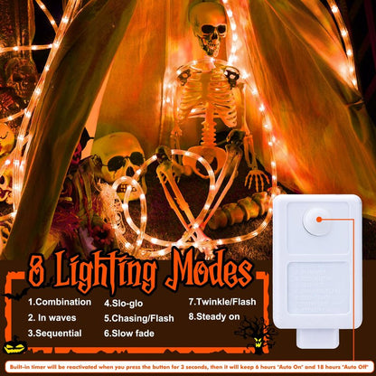 100ft LED Rope Lights Outdoor, 720 LED Connectable and Flexible Tube Lights with 8 Modes, Waterproof Indoor Outdoor LED Rope Lighting for Deck, Garden, Pool, Patio,Party, Holloween Decoration (Orange)