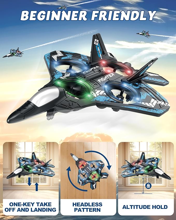 Drones for Kids Form RC Plane Remote Control Airplane Aircrafts for Boys and Girls Jet Helicopter Drones with LED Lights 360° Flip 2 Rechargeable Batteries Easter Gift for Kids(2 Batteries)