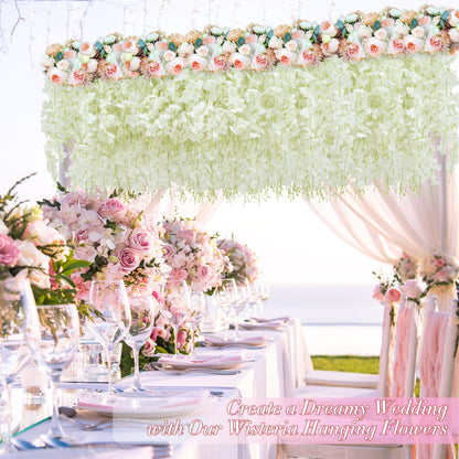 60 Pack White Wisteria Hanging Flowers, Fake Hanging Flowers for Decoration, Artificial Hanging Flowers, Vines for Bedroom, Flower Garland for Home, Party, Garden, Wall, Wedding Decoration(3.6 Ft/Pcs)