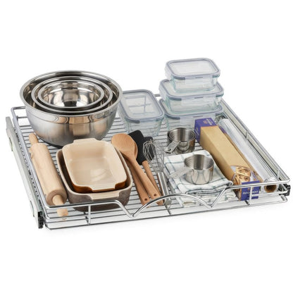 HOLDN’ STORAGE Pull Out Cabinet Organizer - Heavy Duty Steel with Smooth Slide-Out Drawers, Chrome Finish - 20" W x 17" D Basket, Fits 21.25" Cabinet Opening