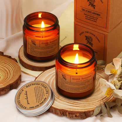 Threlaco 6 Pcs Christmas Soy Candles for Women Gift Bulk Soy Scented Wax Aromatherapy Candles for Women Home Long Lasting Candle Gifts Set in Glass Jar Xmas Gift Birthday Coworker Employee Anniversary