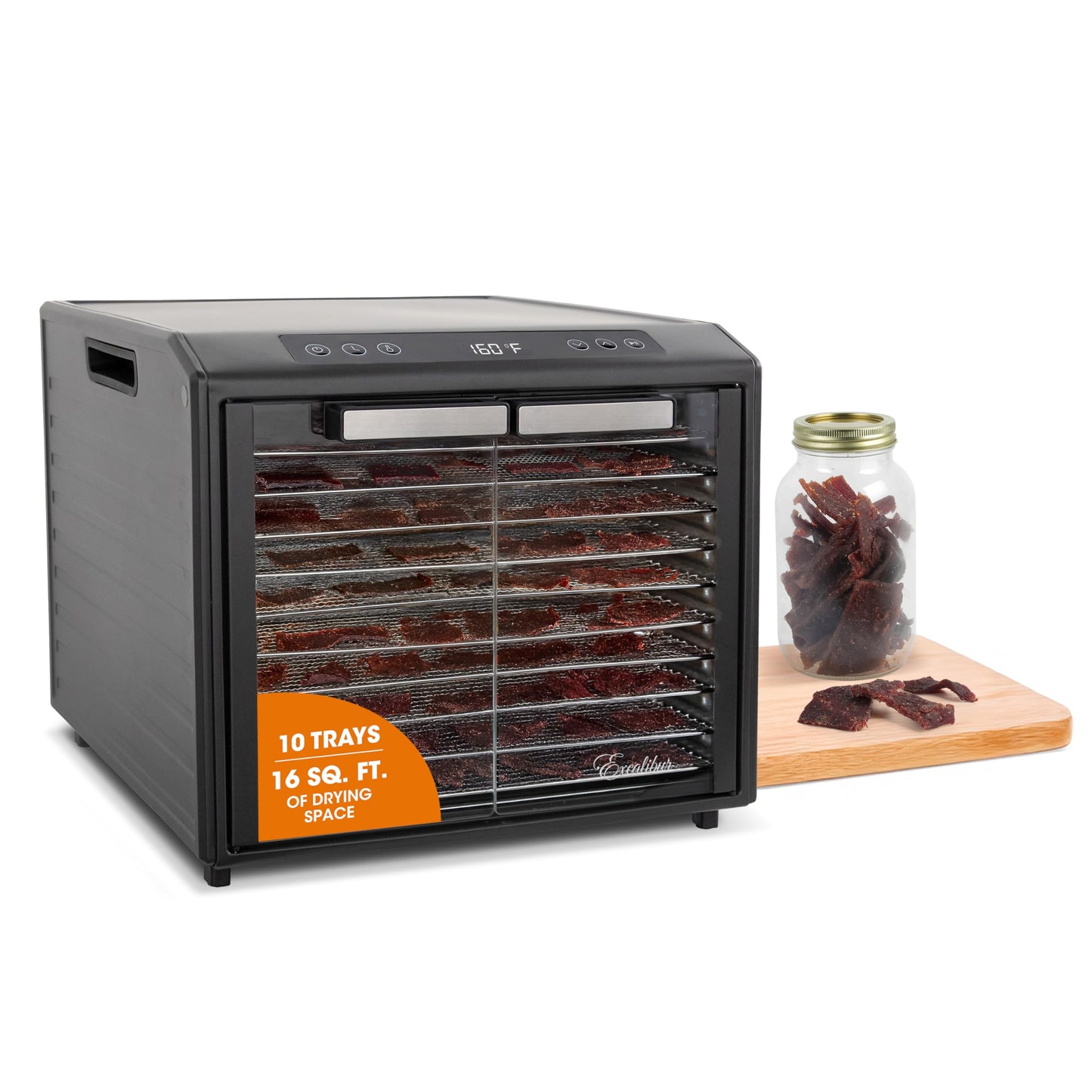 Excalibur Food Dehydrator 10-Tray Select Series for Jerky, Fruit, Vegetables, Herbs, Pet Treats, Stainless Steel with Glass Doors and 60 hour digital timer, 10-Tray, Black