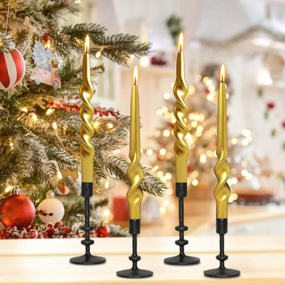 Christmas Spiral Candles Metallic Goldd Taper Candles -10 in Unscented Candlestick for Winter Gift Holiday Christmas Home Decoration Candles, 4 Pack