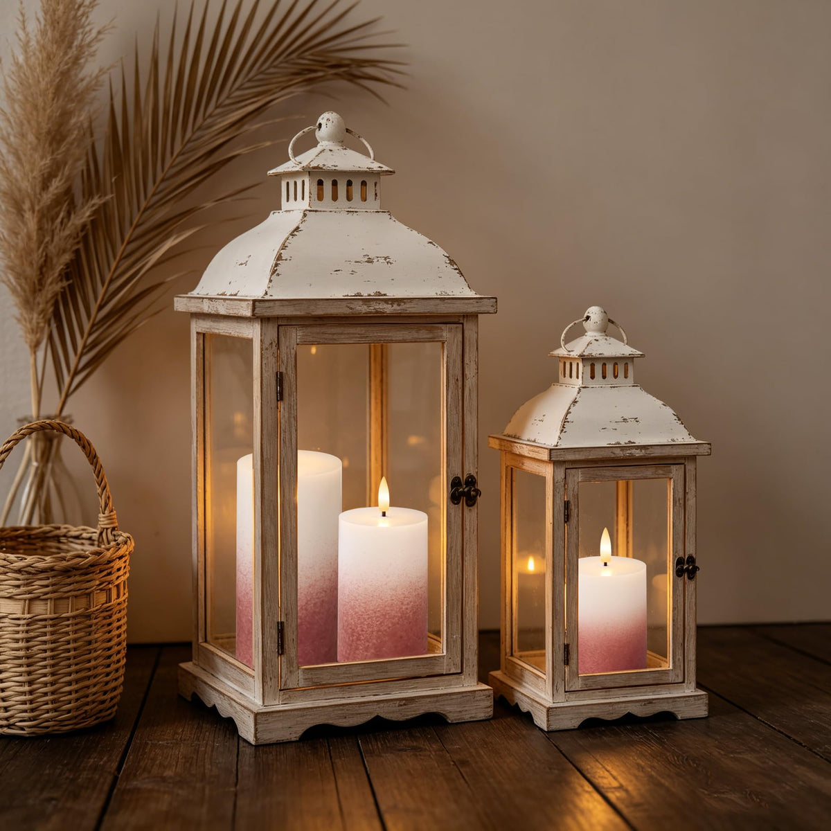 AFINETH Flameless Pillar Candles with Remote, Real Wax Flickering Battery Operated Candles, Brick Red Gradient LED Decorative Candles for Home Decor, Table, Fireplace Mantle, Set of 3