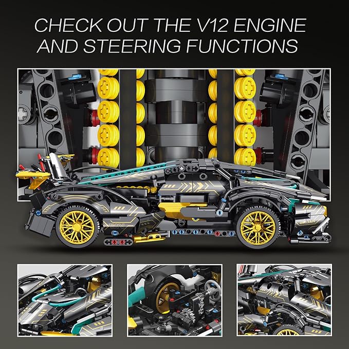 Technic Sports Car Building Blocks Toys Boys or Adults Kits 1:14 MOC Lambo V12 Building Set Speed Champions Raceing Car Model Vehicle Set for 10 12 14+ Year Boys(1012pcs)